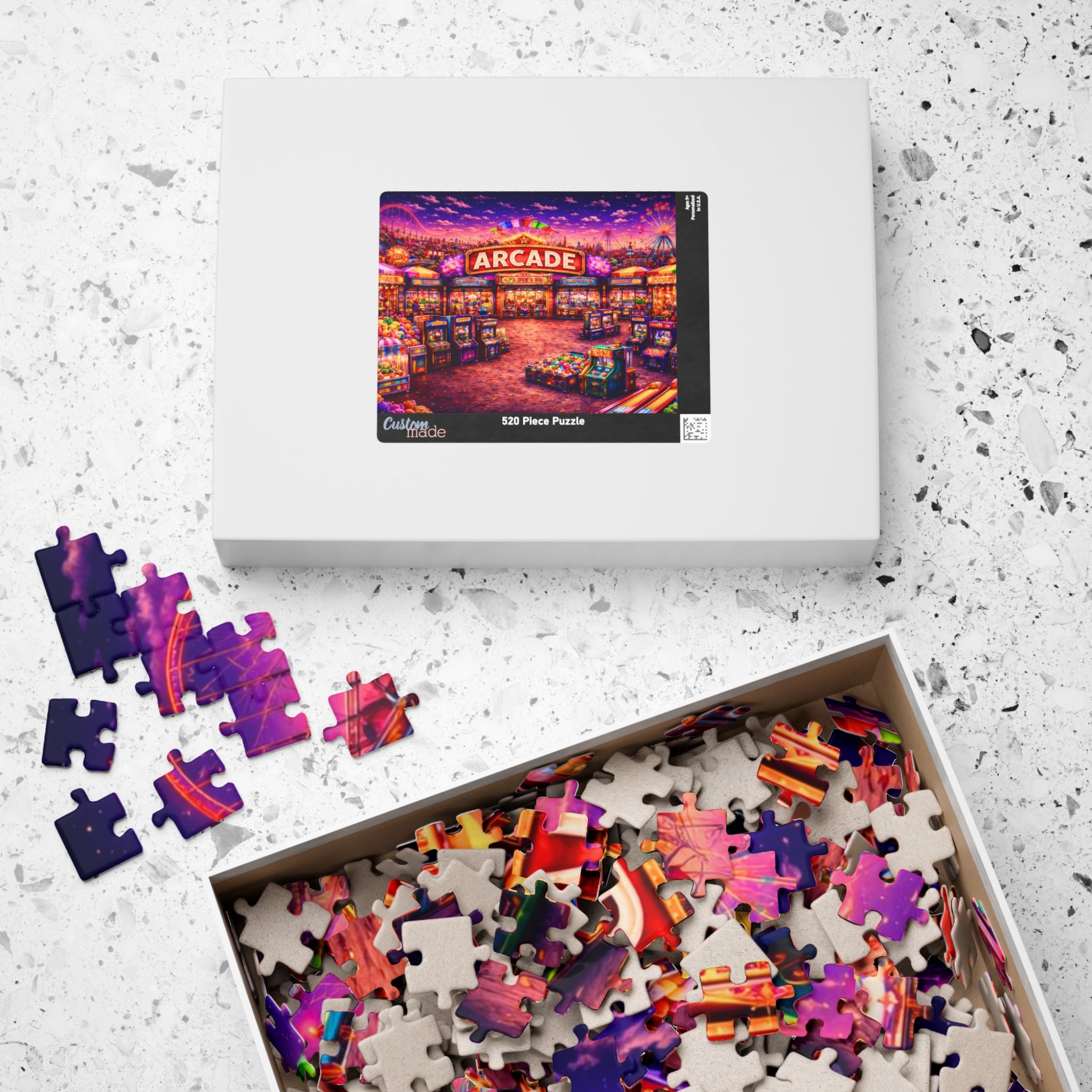 Arcade Jigsaw Puzzle 500 or 1000 Piece Retro Game Room Puzzle, Colorful Neon Puzzle for Adults