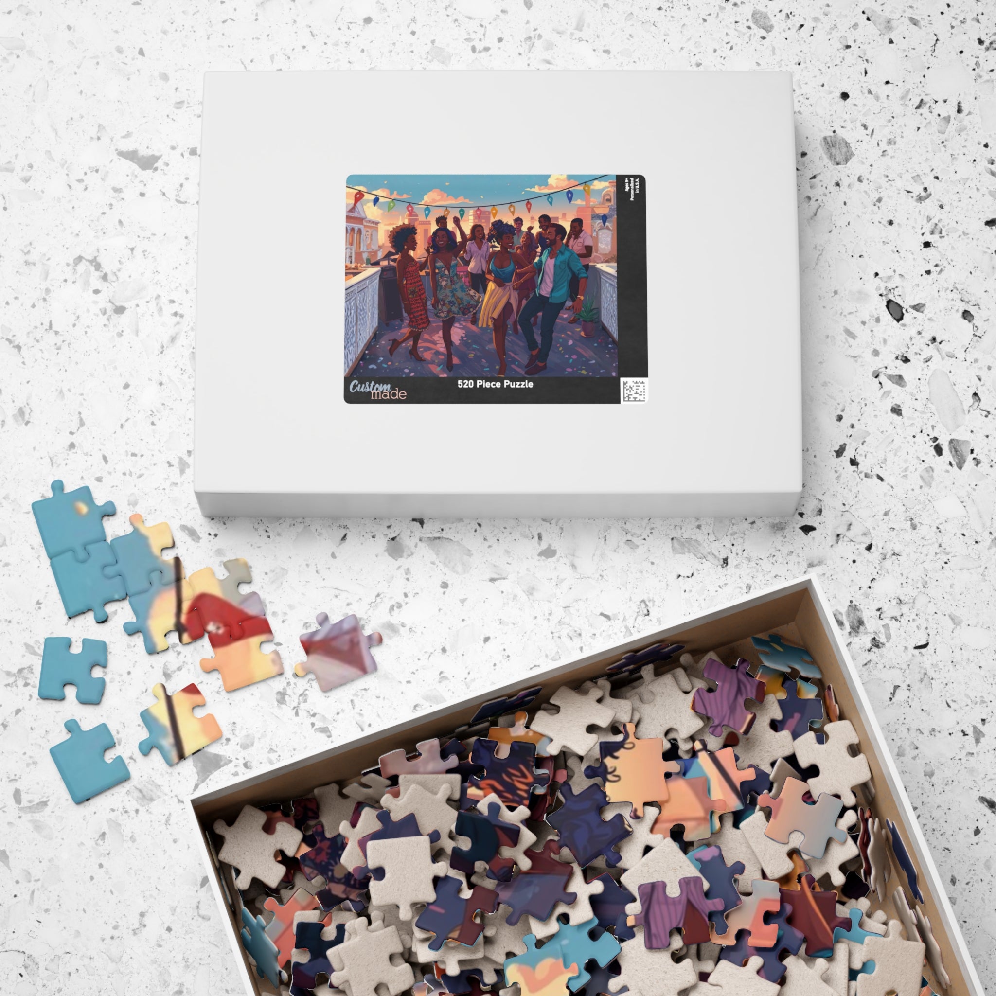 Sunset Rooftop Puzzle – 1000 Piece Jigsaw Puzzle, Party Scene Puzzle, Colorful City Night Puzzle, Gift for Puzzle Lovers