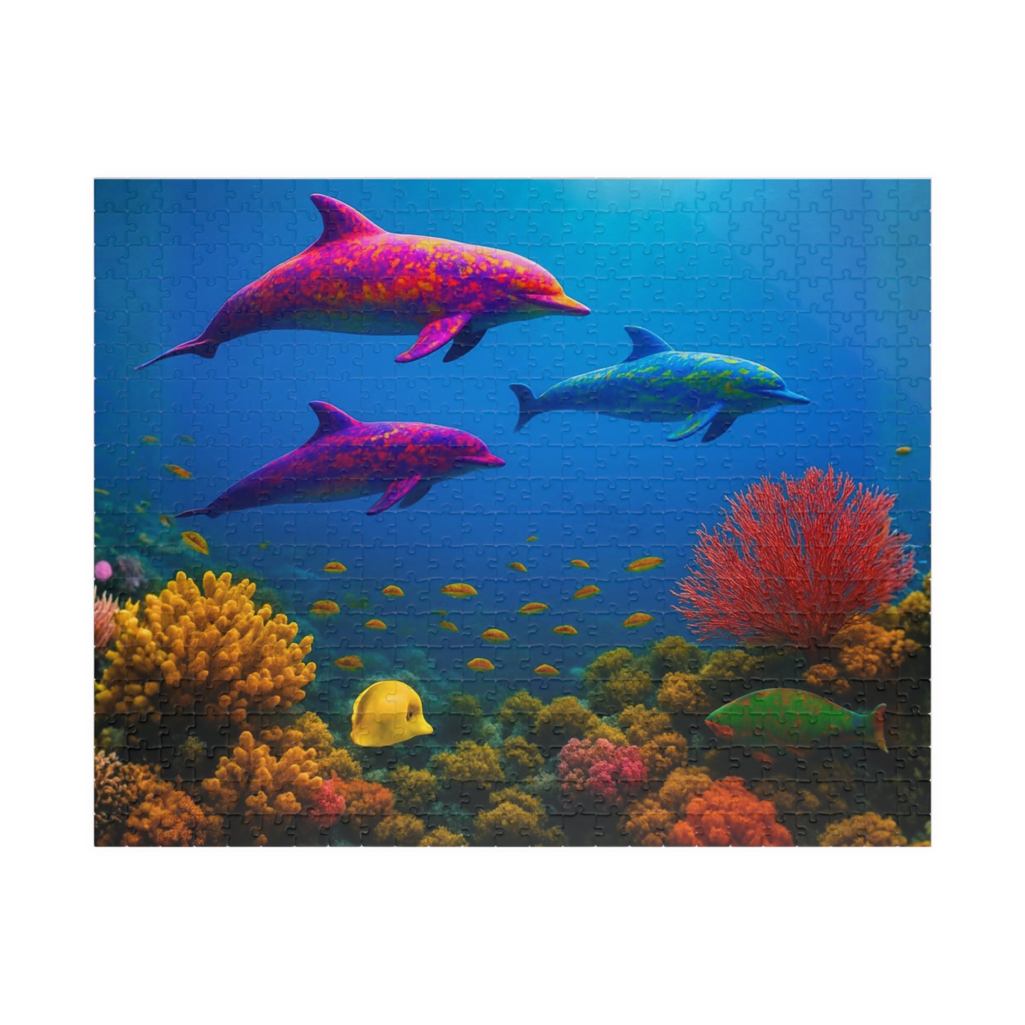 Dolphin Jigsaw Puzzle 500 or 1000 Piece Ocean Reef Puzzle, Colorful Sea Life Puzzle, Gift for Adults