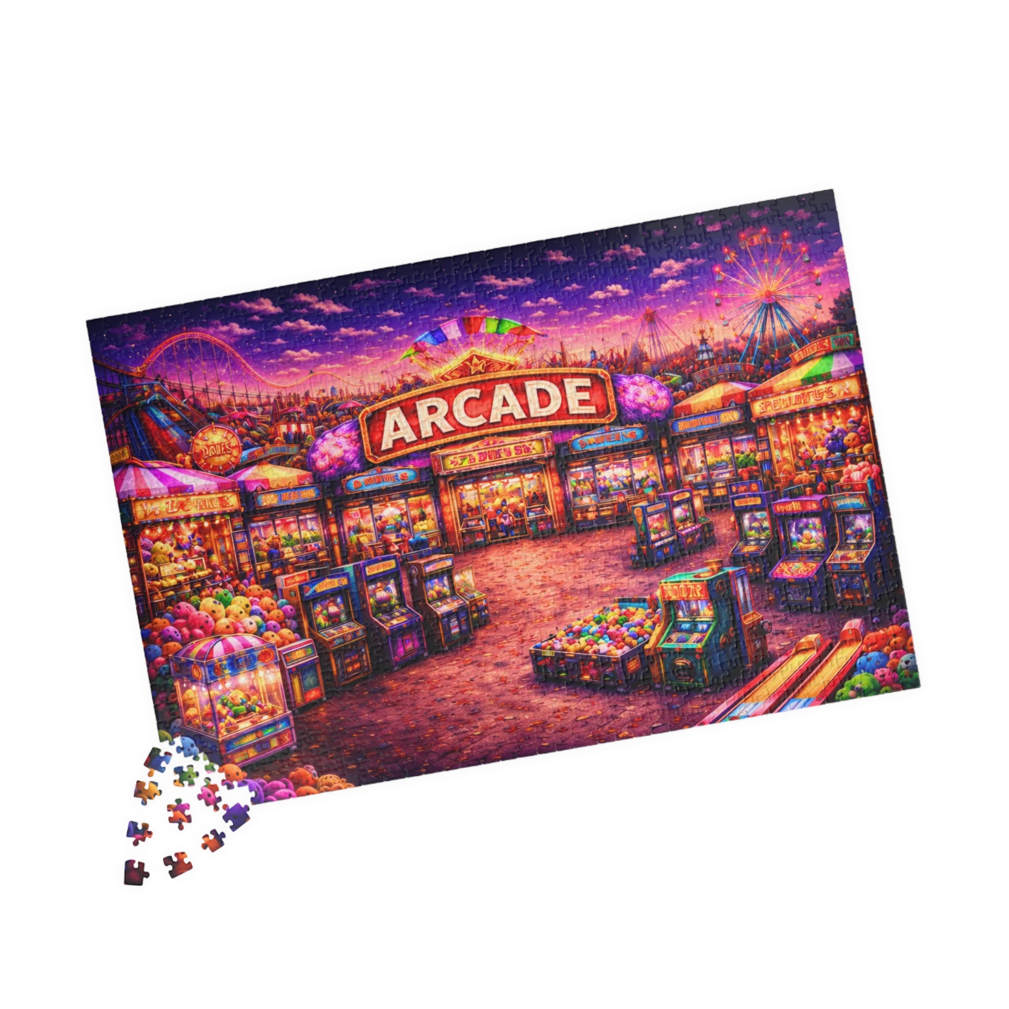 Arcade Jigsaw Puzzle 500 or 1000 Piece Retro Game Room Puzzle, Colorful Neon Puzzle for Adults