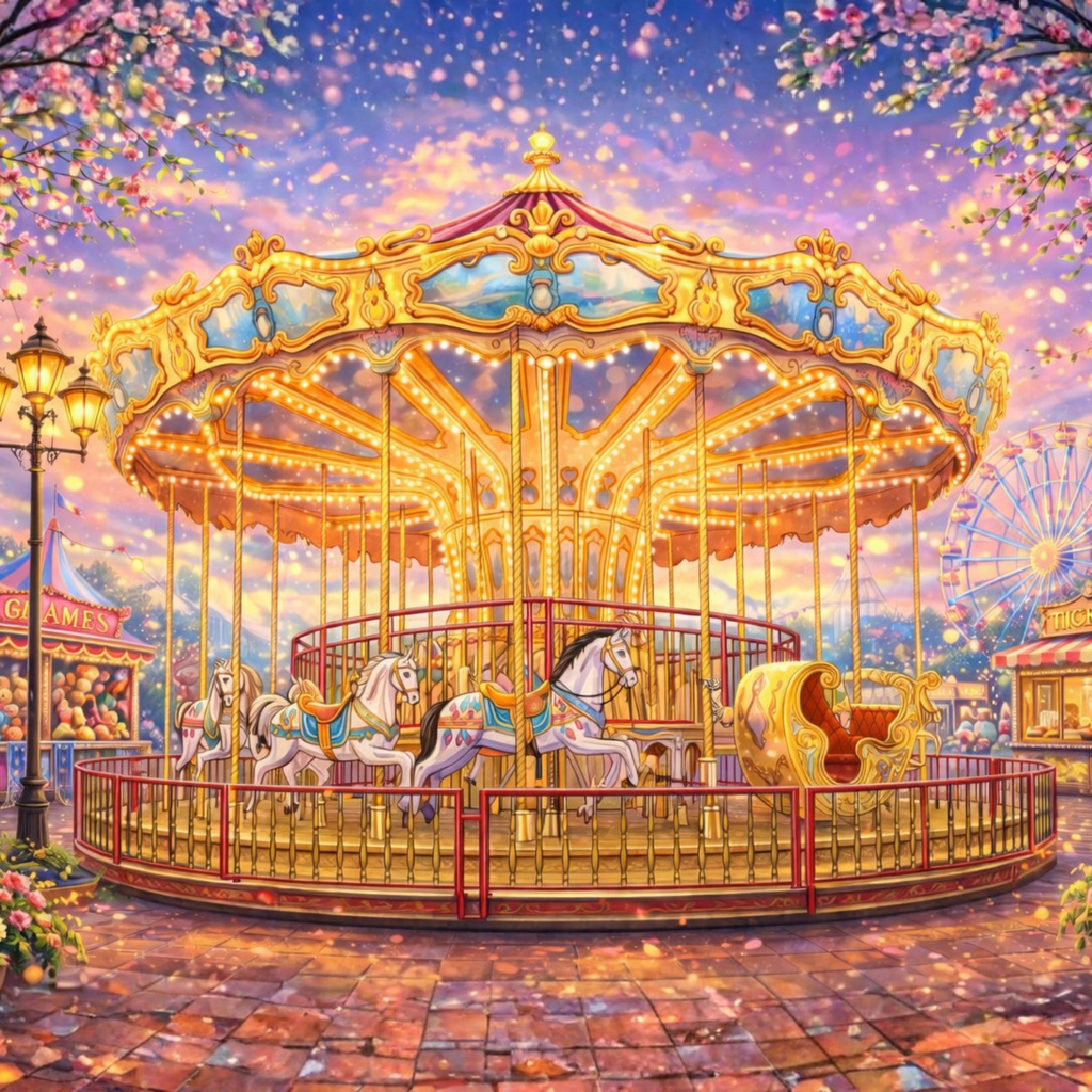 Carousel Jigsaw Puzzle 500 or 1000 Piece Vintage Fair Puzzle, Magical Amusement Park Art Puzzle