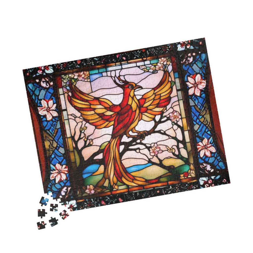 Phoenix Jigsaw Puzzle 500 or 1000 Piece Stained Glass Art Puzzle, Mythical Bird Puzzle, Unique Gift
