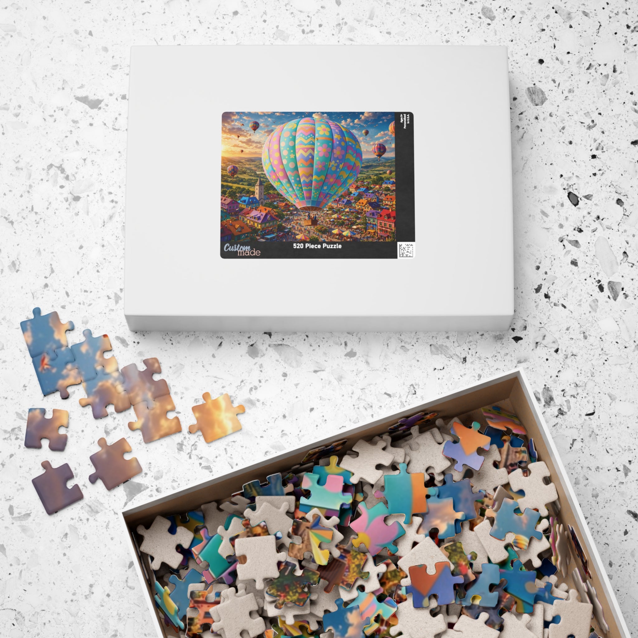 Hot Air Balloon Puzzle 500 or 1000 Piece, Pastel Sky Landscape Jigsaw Puzzle, Dreamy Travel Art Puzzle