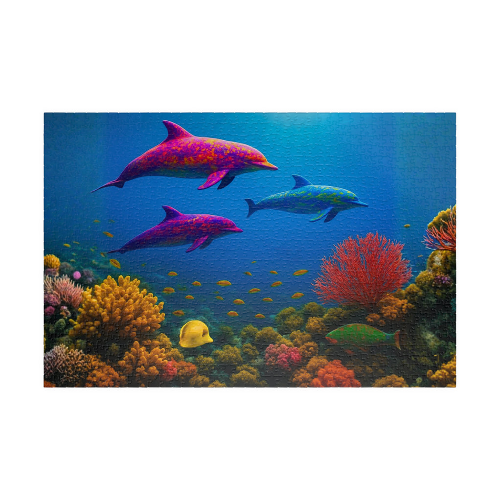 Dolphin Jigsaw Puzzle 500 or 1000 Piece Ocean Reef Puzzle, Colorful Sea Life Puzzle, Gift for Adults