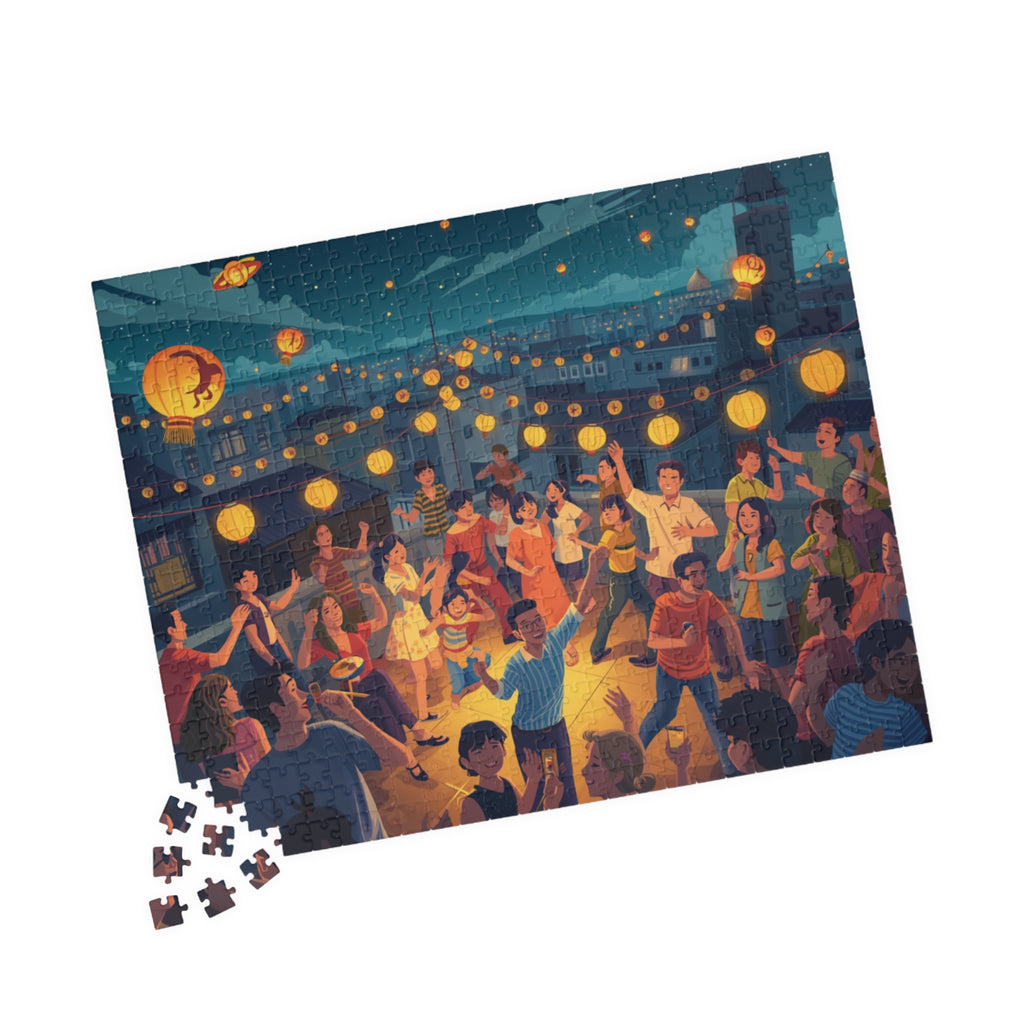 Lantern Festival Puzzle 500 or 1000 Piece Night Celebration Puzzle, Cultural Art Puzzle, Gift for Adults