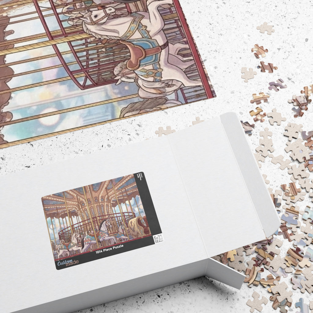 Vintage Carousel Puzzle 1000 Piece, Twilight Fairground Jigsaw Puzzle, Magical Amusement Park Art