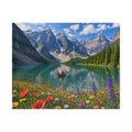 Mountain Lake Canoe Puzzle – Scenic Nature Jigsaw Puzzle, Alpine Lake & Wildflowers, Relaxing Landscape Puzzle, Gift for Nature Lovers