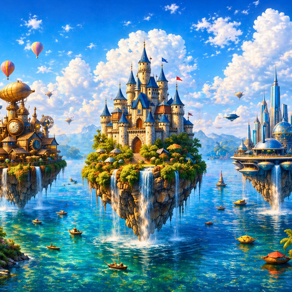 Floating Islands Puzzle – 1000 Piece Jigsaw Puzzle, Fantasy Castle Landscape Puzzle, Relaxing Escape Puzzle